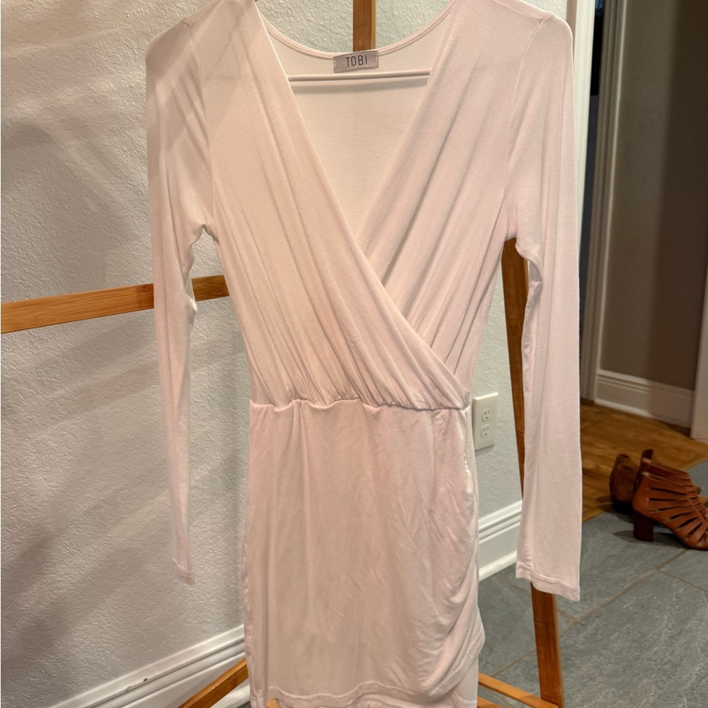 Size S Tobi Long Sleeve Wrap Dress in white, never worn!